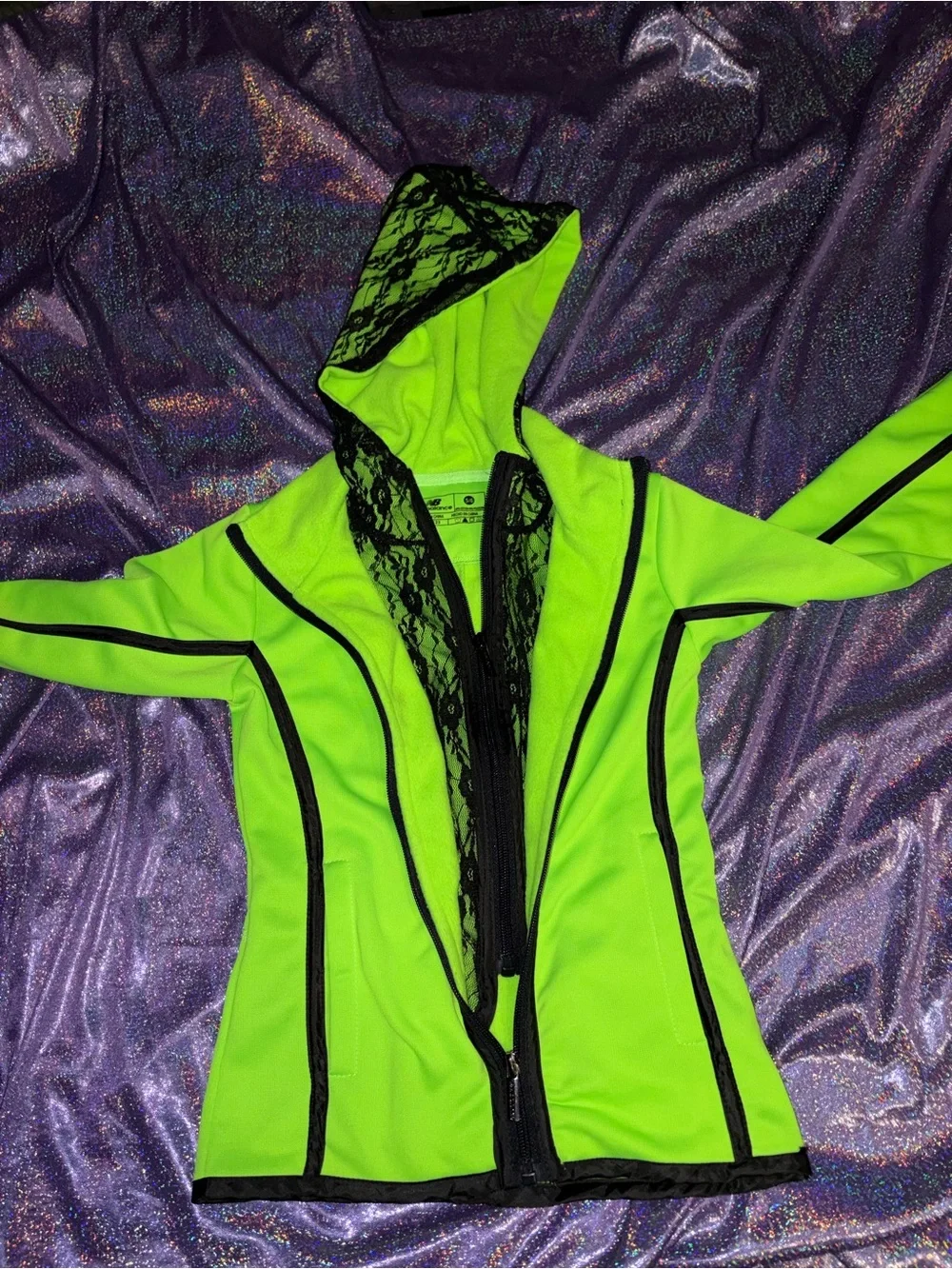 Girls Lime Green Lace New Balance Zip Up Hoodie
